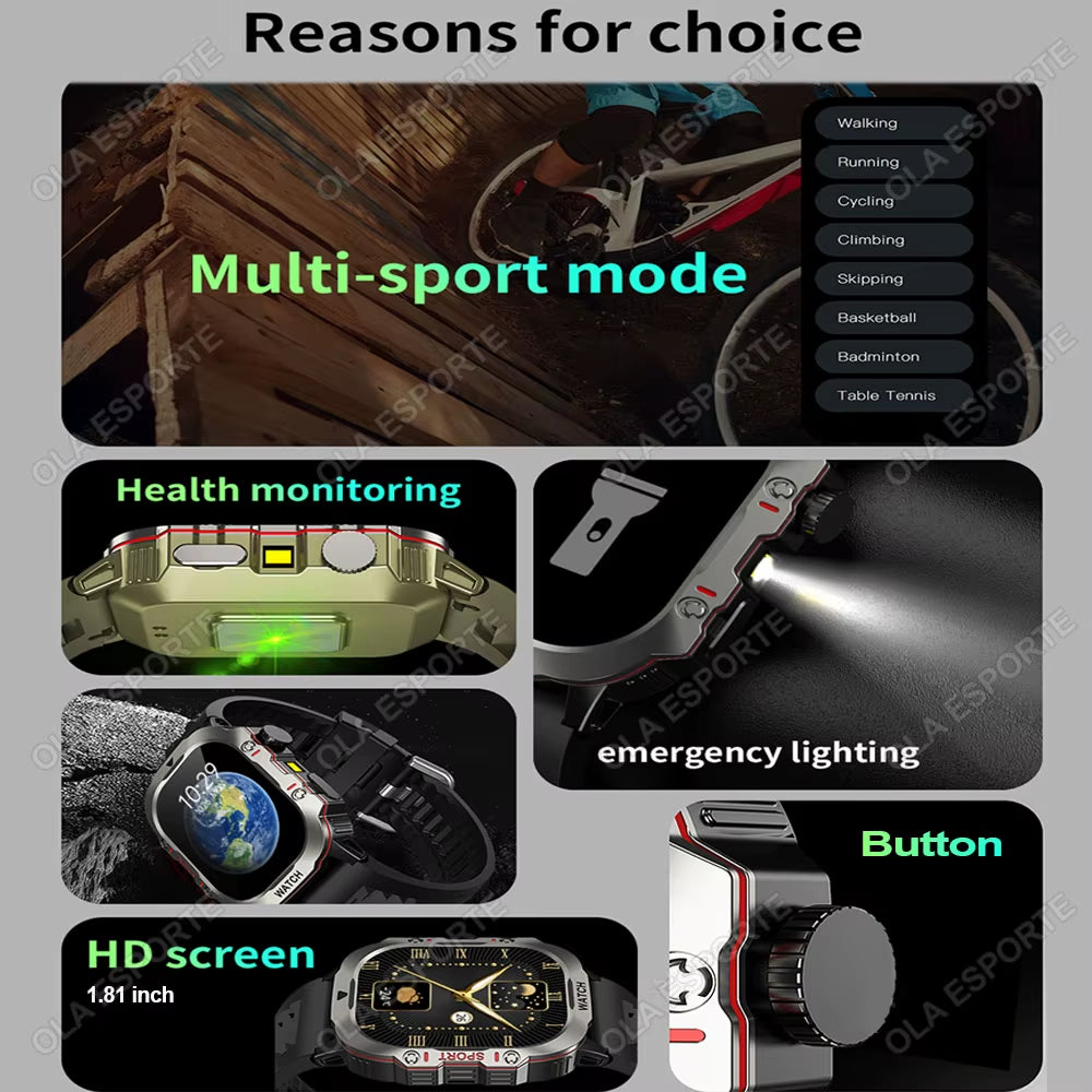 Original Men Smartwatch Flashlight Bluetooth Call Fitness Clock IP68 Waterproof Sports Men for Xiaomi Android Smart Watch 2024